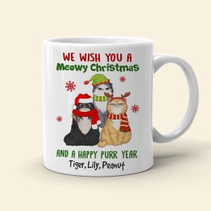 We Wish You a Meowy Christmas And A Happy Purr Year, Personalized Cat Christmas Mug, Christmas Gift