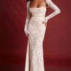 Wedding Vintage Cream Lace Maxi Dress With Gloves Wedding Vintage Cream Lace Maxi Dress With Gloves