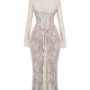 Wedding Vintage Cream Lace Maxi Dress With Gloves Wedding Vintage Cream Lace Maxi Dress With Gloves