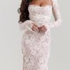 Wedding Vintage Cream Lace Maxi Dress With Gloves Wedding Vintage Cream Lace Maxi Dress With Gloves
