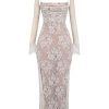 Wedding Vintage Cream Lace Maxi Dress With Gloves Wedding Vintage Cream Lace Maxi Dress With Gloves