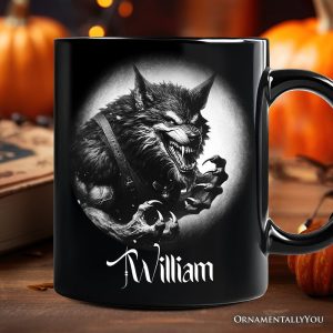 Werewolf Spooky Portrait Personalized Mug Horror Villain Theme Halloween Gift with Custom Name