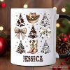 Western Christmas Coquette Tree Personalized Mug, Country Holiday Cowboy Gift with Custom Name