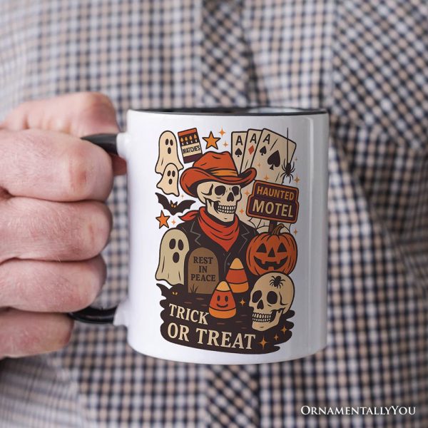 Western Halloween Skeleton Personalized Mug, Haunted Motel Trick or Treat Gift with Custom Name Western Halloween Skeleton Personalized Mug, Haunted Motel Trick or Treat Gift with Custom Name