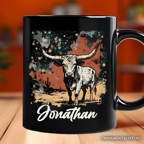 Western Longhorn Bull Personalized Mug, Cowboy Rodeo Gift with Custom Name Western Longhorn Bull Personalized Mug, Cowboy Rodeo Gift with Custom Name