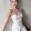White Bow Design Top And Mini Skirt Set