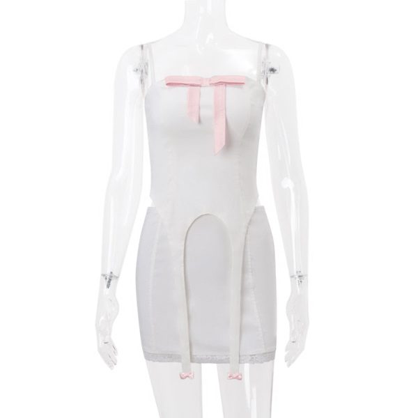 White Bow Design Top And Mini Skirt Set