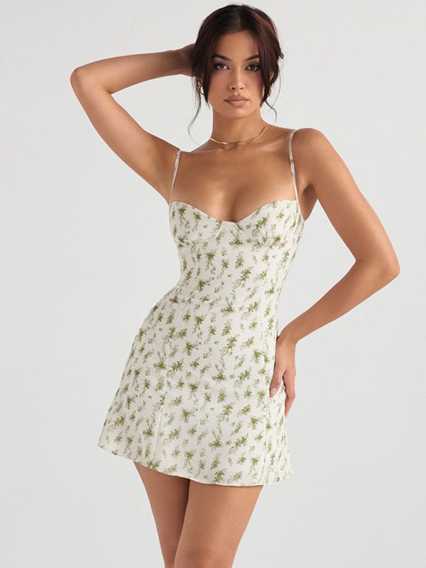 White Bustier Floral Print Mini Dress White Bustier Floral Print Mini Dress