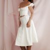 White Buttoned Drawstring Crop Top and Midi Skirt Two Piece Set