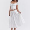 White Buttoned Drawstring Crop Top and Midi Skirt Two Piece Set