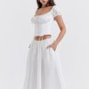 White Buttoned Drawstring Crop Top and Midi Skirt Two Piece Set