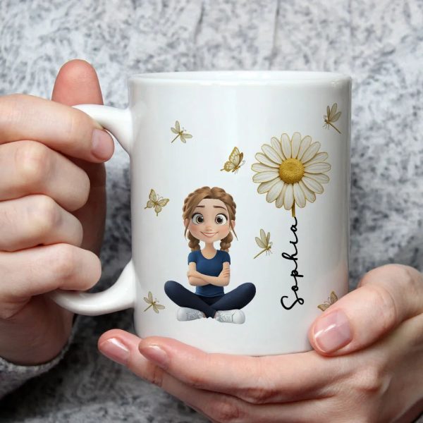 White Ceramic Mug, Custom Cute Girl Art with Butterflies & Rose, Minimal Style, Creative Gift for Grandma, Mom, or Friend White Ceramic Mug, Custom Cute Girl Art with Butterflies & Rose, Minimal Style, Creative Gift for Grandma, Mom, or Friend