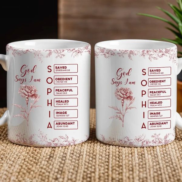 White Ceramic Mug with Bible Verses and Blue Floral Design, Faithful and Heartwarming Gift White Ceramic Mug with Bible Verses and Blue Floral Design, Faithful and Heartwarming Gift