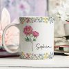 White Ceramic Mug with Floral Design and Name Print Elegant Personalized Gift for Her, Perfect for Birthdays and Special Moments