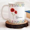 White Ceramic Mug with Floral Design and Name Print Elegant Personalized Gift for Her, Perfect for Birthdays and Special Moments