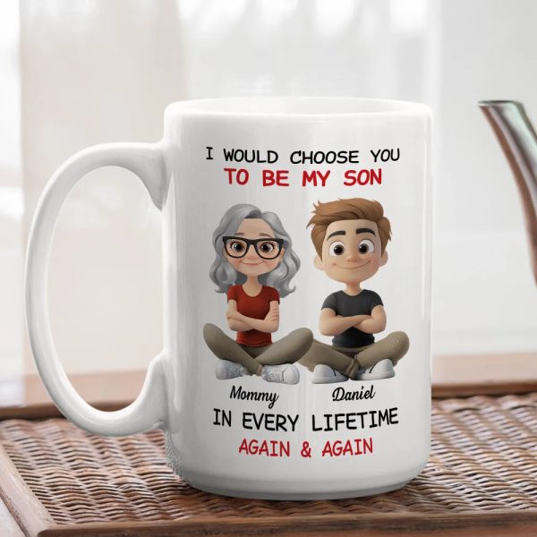 White Ceramic Mug with Heartwarming Mom and Son Design, Perfect Gift Choice White Ceramic Mug with Heartwarming Mom and Son Design, Perfect Gift Choice