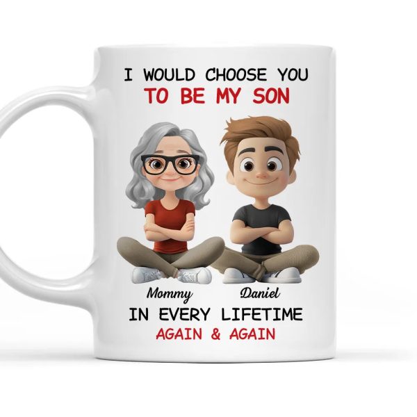 White Ceramic Mug with Heartwarming Mom and Son Design, Perfect Gift Choice White Ceramic Mug with Heartwarming Mom and Son Design, Perfect Gift Choice