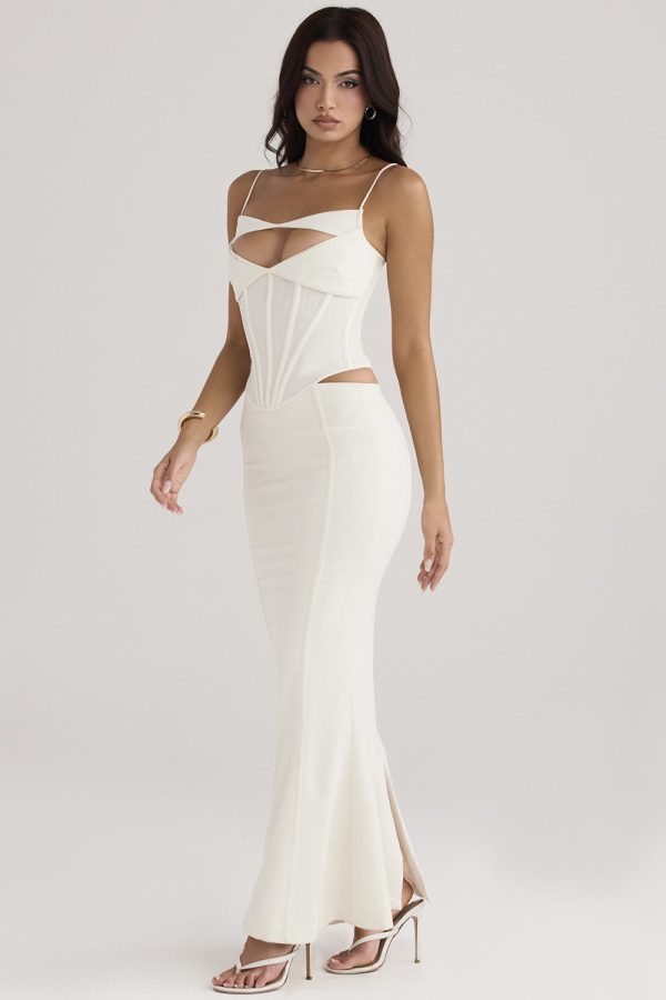 White Corset Cut Out Top And Maxi Skirt Set