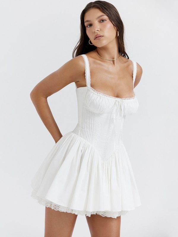 White Corset Lace Flare Mini Dress White Corset Lace Flare Mini Dress