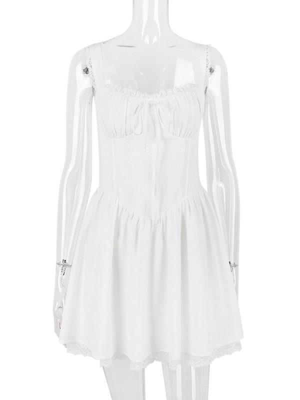 White Corset Lace Flare Mini Dress White Corset Lace Flare Mini Dress