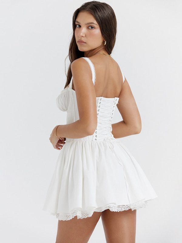 White Corset Lace Flare Mini Dress White Corset Lace Flare Mini Dress