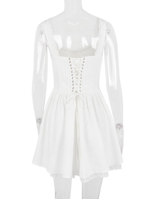 White Corset Lace Flare Mini Dress White Corset Lace Flare Mini Dress
