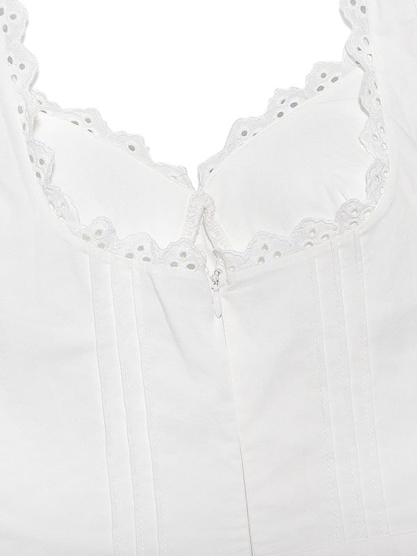 White Cupped Doily Strap V-neck Mini Dress White Cupped Doily Strap V-neck Mini Dress