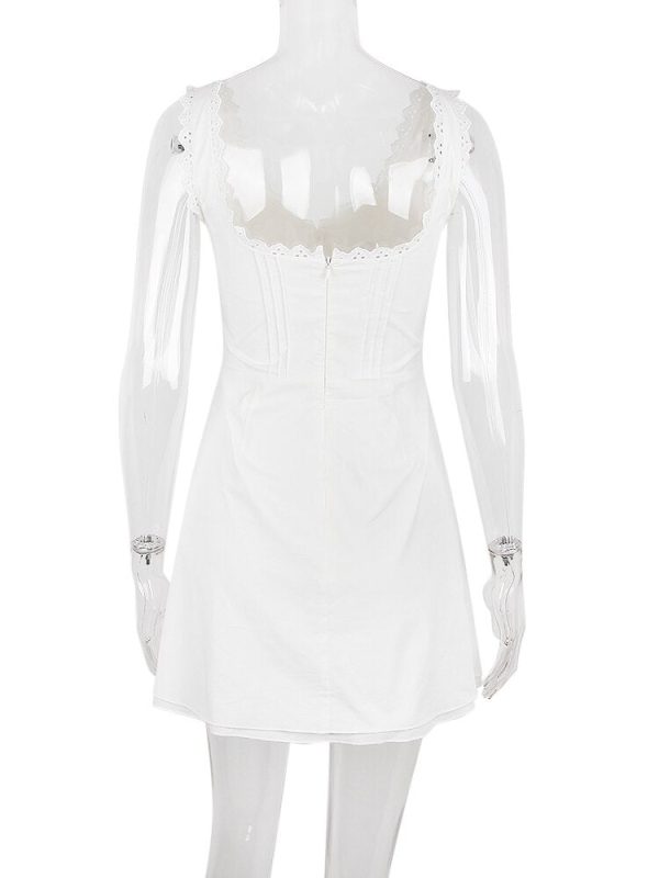 White Cupped Doily Strap V-neck Mini Dress White Cupped Doily Strap V-neck Mini Dress