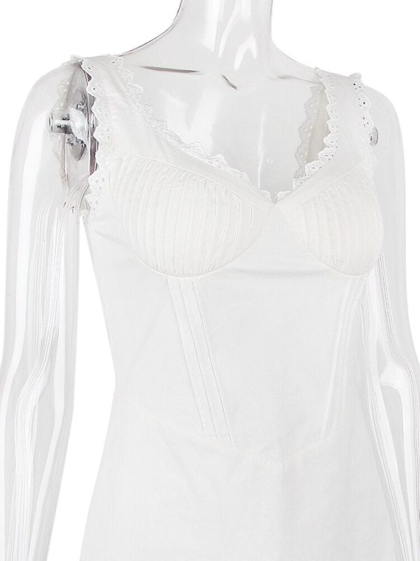 White Cupped Doily Strap V-neck Mini Dress White Cupped Doily Strap V-neck Mini Dress
