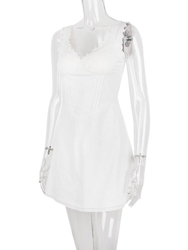 White Cupped Doily Strap V-neck Mini Dress White Cupped Doily Strap V-neck Mini Dress