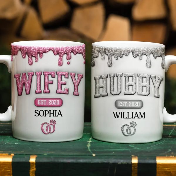 Wifey Hubby Est Couple - 3D Inflated Effect Printed Mug, Personalized White Edge-to-Edge Mug Wifey Hubby Est Couple - 3D Inflated Effect Printed Mug, Personalized White Edge-to-Edge Mug