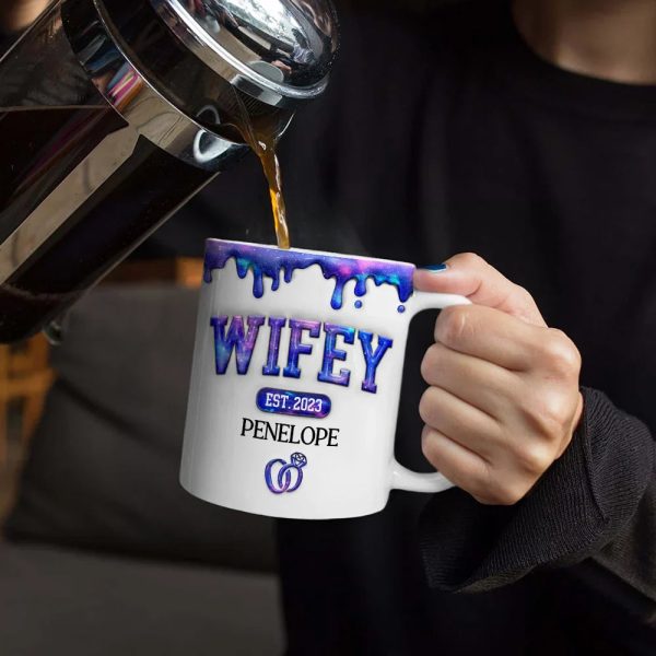 Wifey Hubby Est Couple - 3D Inflated Effect Printed Mug, Personalized White Edge-to-Edge Mug Wifey Hubby Est Couple - 3D Inflated Effect Printed Mug, Personalized White Edge-to-Edge Mug