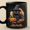 Witchy Whiskers And Spooky Purrs - Cat Personalized Custom Black Mug - Halloween Gift For Pet Owners, Pet Lovers Witchy Whiskers And Spooky Purrs - Cat Personalized Custom Black Mug - Halloween Gift For Pet Owners, Pet Lovers