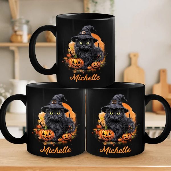 Witchy Whiskers And Spooky Purrs - Cat Personalized Custom Black Mug - Halloween Gift For Pet Owners, Pet Lovers Witchy Whiskers And Spooky Purrs - Cat Personalized Custom Black Mug - Halloween Gift For Pet Owners, Pet Lovers