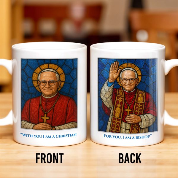 With You I Am A Christian, For You, I Am a Bishop, Stained Glass Bishop Design - Personalized Custom Coffee Mug - FTH082_MG With You I Am A Christian, For You, I Am a Bishop, Stained Glass Bishop Design - Personalized Custom Coffee Mug - FTH082_MG