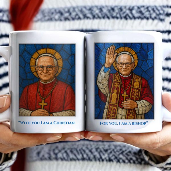 With You I Am A Christian, For You, I Am a Bishop, Stained Glass Bishop Design - Personalized Custom Coffee Mug - FTH082_MG With You I Am A Christian, For You, I Am a Bishop, Stained Glass Bishop Design - Personalized Custom Coffee Mug - FTH082_MG