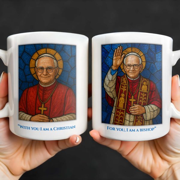 With You I Am A Christian, For You, I Am a Bishop, Stained Glass Bishop Design - Personalized Custom Coffee Mug - FTH082_MG With You I Am A Christian, For You, I Am a Bishop, Stained Glass Bishop Design - Personalized Custom Coffee Mug - FTH082_MG