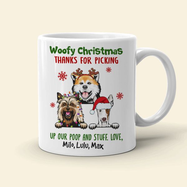 Woofy Christmas Thanks For Picking Up Our Stuff, Personalized Dog Christmas Mug, Christmas Gift