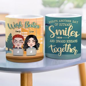 Work Besties, Gift For Coworkers, Personalized Mug, Funny Coworker Friends Mug