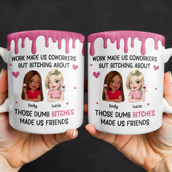 Work Made Us Coworkers, Cartoon Portraits And Wine Glass - Personalized Custom Coffee Mug - COL109_MG Work Made Us Coworkers, Cartoon Portraits And Wine Glass - Personalized Custom Coffee Mug - COL109_MG