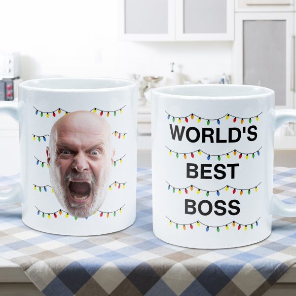 World'S Best Boss Funny Xmas Lights Custom Face - Personalized Photo Mug World'S Best Boss Funny Xmas Lights Custom Face - Personalized Photo Mug