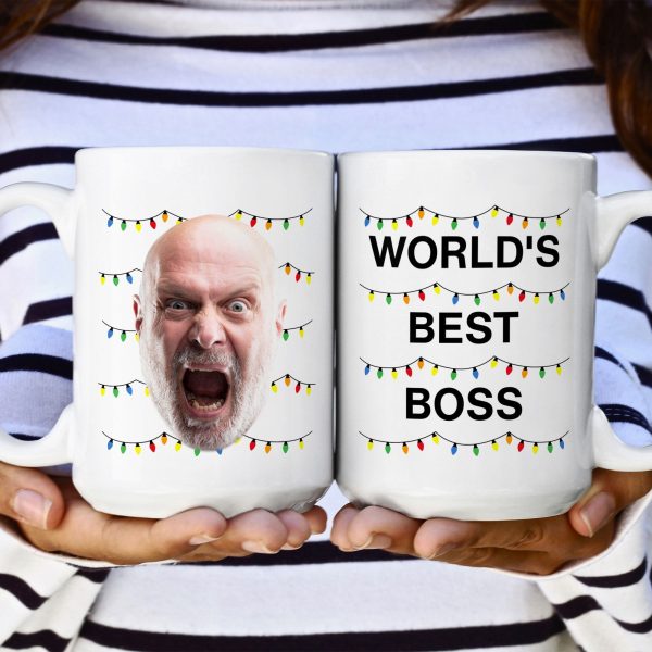 World'S Best Boss Funny Xmas Lights Custom Face - Personalized Photo Mug World'S Best Boss Funny Xmas Lights Custom Face - Personalized Photo Mug