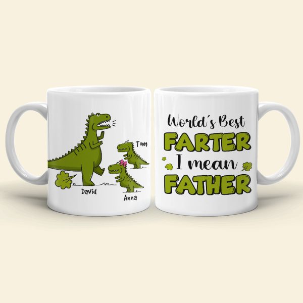 World's Best Farter I Mean Father, Personalized Mug, Gift For Dad, Father's Day Gift, Dinosaur Dad And Kids Mug World's Best Farter I Mean Father, Personalized Mug, Gift For Dad, Father's Day Gift, Dinosaur Dad And Kids Mug