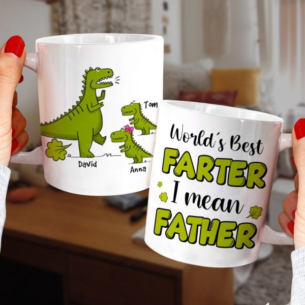 World's Best Farter I Mean Father, Personalized Mug, Gift For Dad, Father's Day Gift, Dinosaur Dad And Kids Mug World's Best Farter I Mean Father, Personalized Mug, Gift For Dad, Father's Day Gift, Dinosaur Dad And Kids Mug
