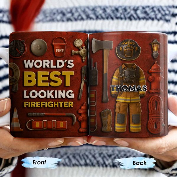 World's Best Looking Firefighter Gear and Helmet - Personalized Custom Coffee Mug - FIF045_MG World's Best Looking Firefighter Gear and Helmet - Personalized Custom Coffee Mug - FIF045_MG