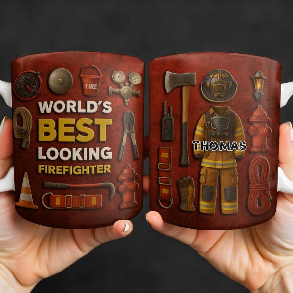World's Best Looking Firefighter Gear and Helmet - Personalized Custom Coffee Mug - FIF045_MG World's Best Looking Firefighter Gear and Helmet - Personalized Custom Coffee Mug - FIF045_MG