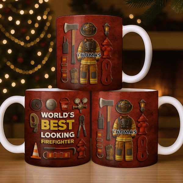 World's Best Looking Firefighter Gear and Helmet - Personalized Custom Coffee Mug - FIF045_MG World's Best Looking Firefighter Gear and Helmet - Personalized Custom Coffee Mug - FIF045_MG