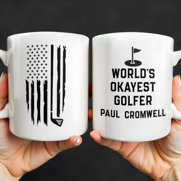 World's Okayest Golfer, Golf Flag and Distressed American Flag - Personalized Custom Coffee Mug - GOLF002_MG