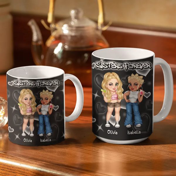 Y2K Bestie Sister Forever - 3D Inflated Effect Printed Mug, Personalized White Edge-to-Edge Mug Y2K Bestie Sister Forever - 3D Inflated Effect Printed Mug, Personalized White Edge-to-Edge Mug