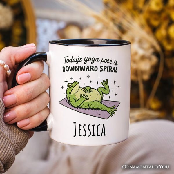 Yoga Frog Downward Spiral Personalized Mug, Funny Mental Health Humor Gift with Custom Name Yoga Frog Downward Spiral Personalized Mug, Funny Mental Health Humor Gift with Custom Name